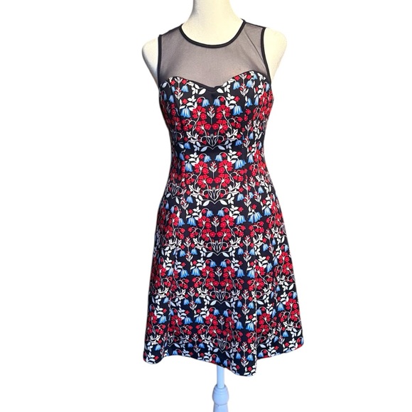 Guess Los Angelos Red and Dark Blue Floral Mini Dress-Size 4 - Picture 1 of 10
